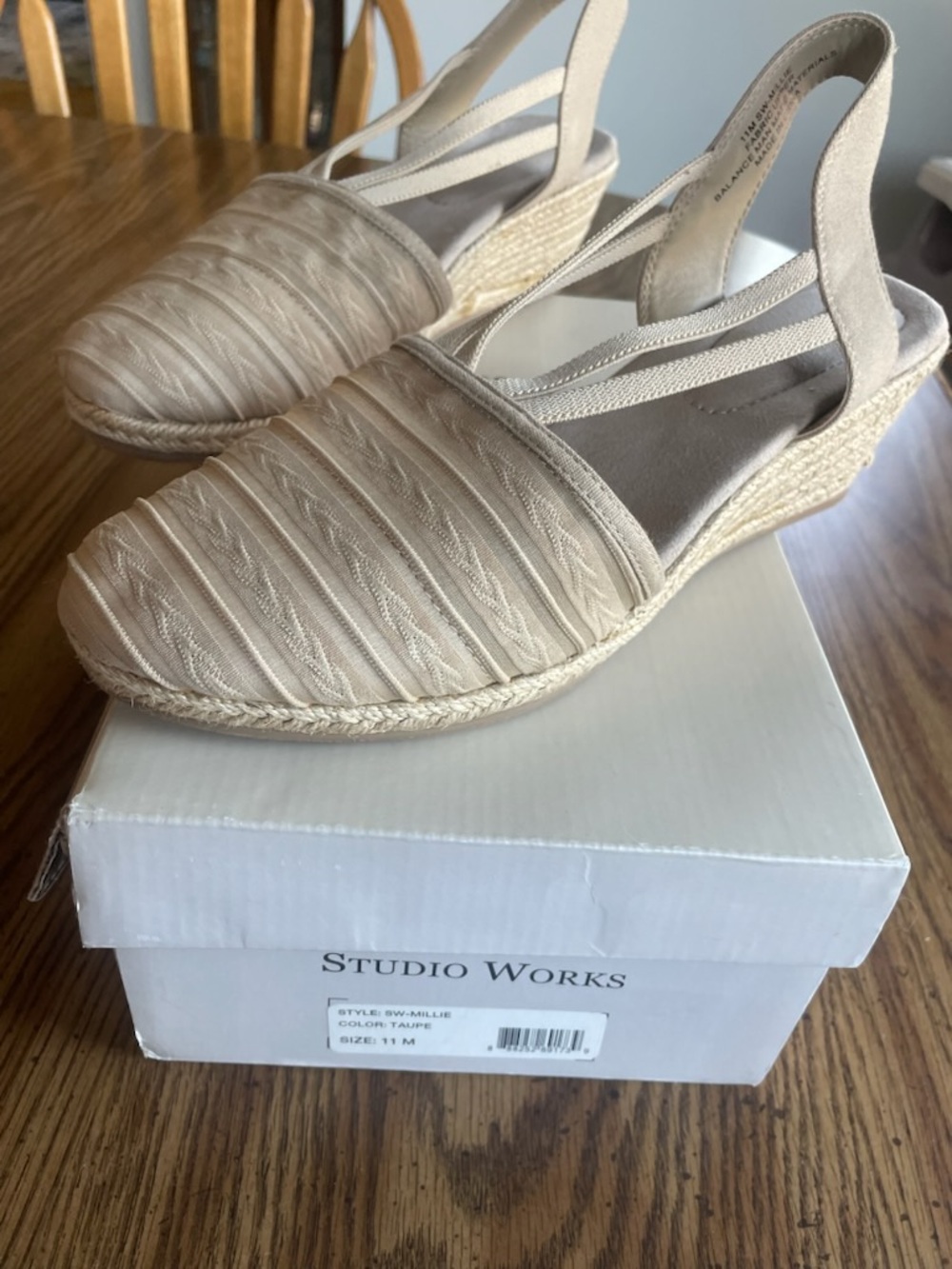 Studio Works Beige Taupe Espadrille Wedge Slingback